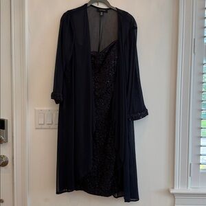 Elegant 2 Piece Formal Navy Dress with Sheer Overlay